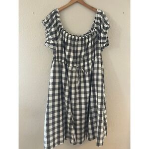 Torrid Womens Black White Gingham Seersucker Off Shoulder Midi Dress 4X